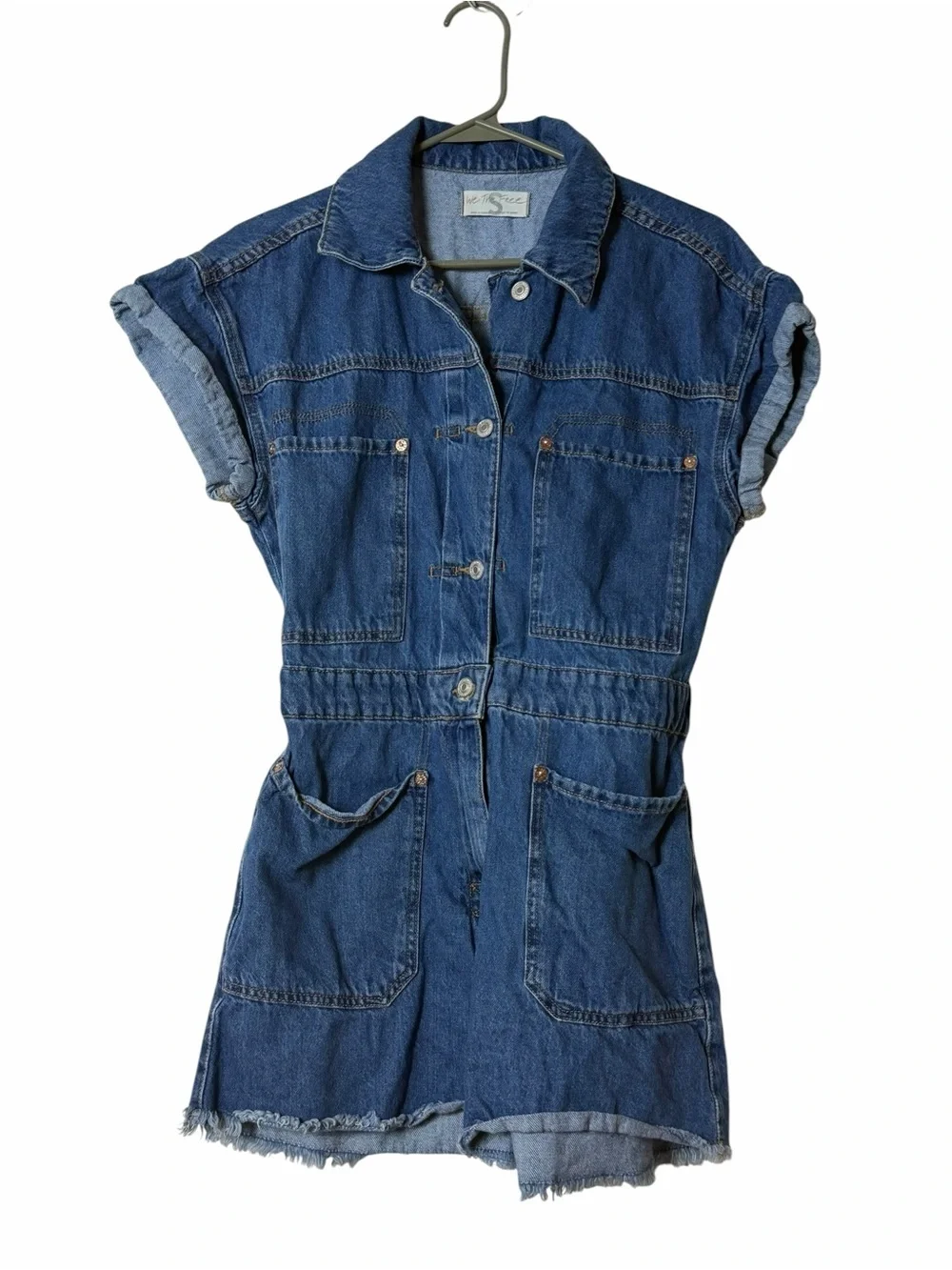 We The Free Free People Work Hard Play Harder Denim Romper Small Blue Utility